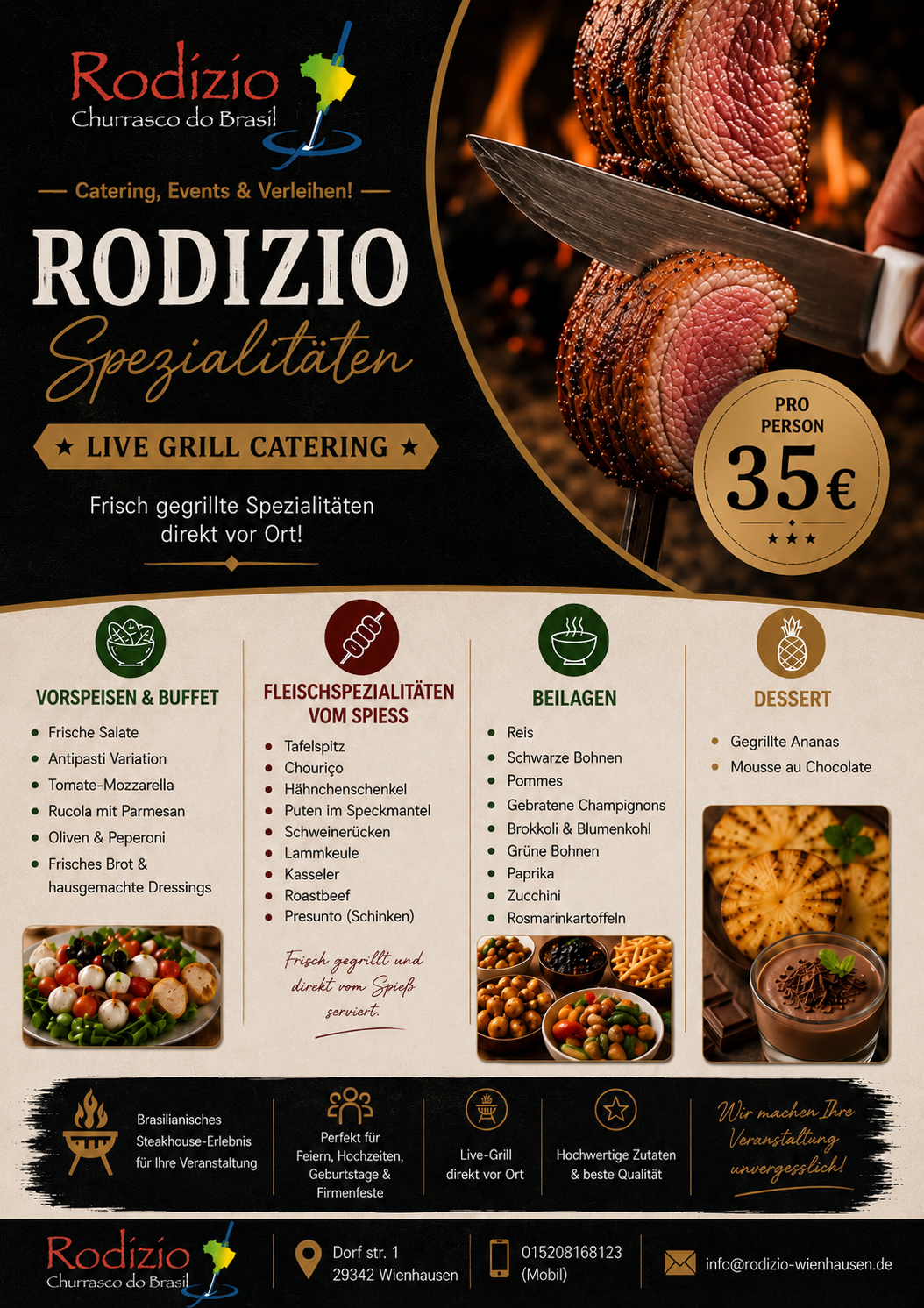 Rodizio Klassik - Frisch gegrillte Spezialitäten direkt vor Ort! - Live Grill Catering für Feiern, Hochzeiten, Geburtstage & Firmenfeste