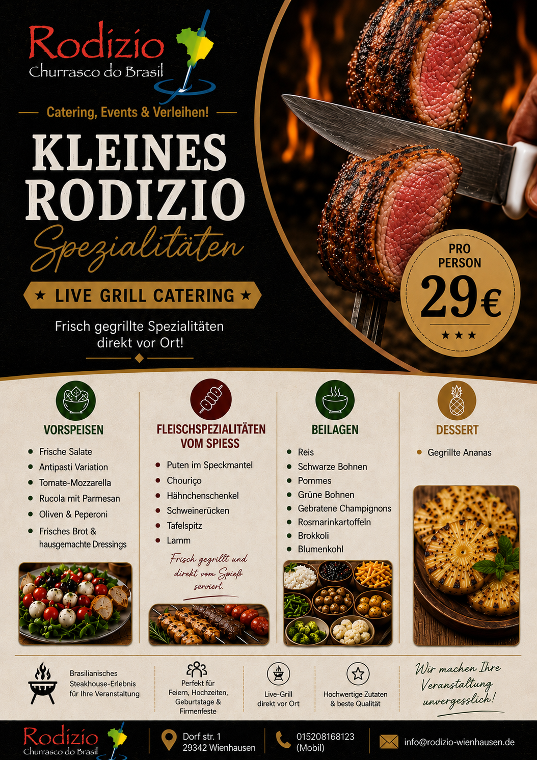 Kleines Rodizio - Frisch gegrillte Spezialitäten direkt vor Ort! - Live Grill Catering für Feiern, Hochzeiten, Geburtstage & Firmenfeste