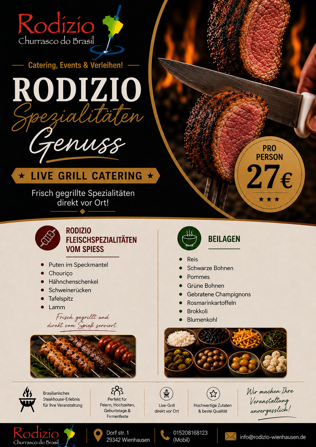 Rodizio Genuss - Frisch gegrillte Spezialitäten direkt vor Ort! - Live Grill Catering für Feiern, Hochzeiten, Geburtstage & Firmenfeste